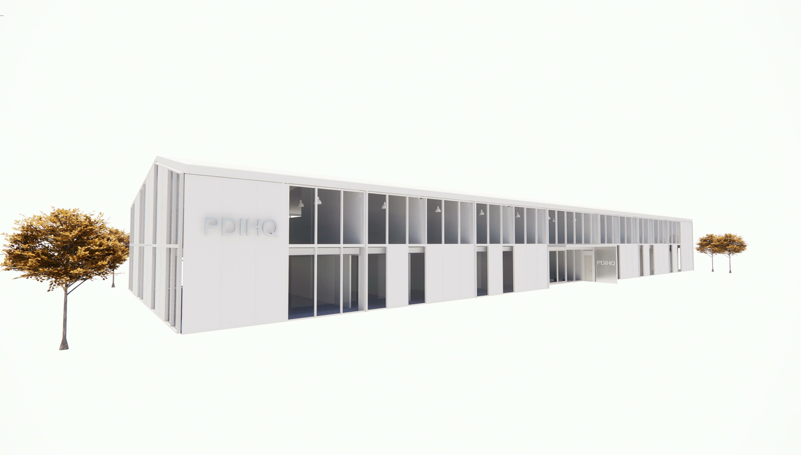 Architectural concept render of the PDIHQ building at Blue Mountain Campus with PDIHQ signage